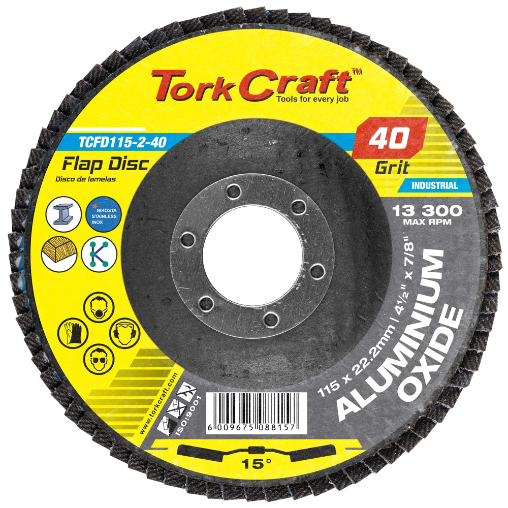 Tork Craft Flap Disc 115mm 15 Deg Angle 40 Grit