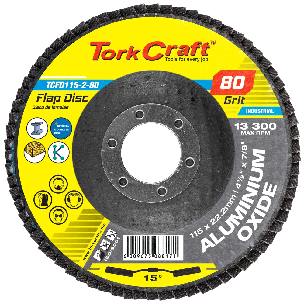 Tork Craft Flap Disc 115mm 15 Deg Angle 80 Grit