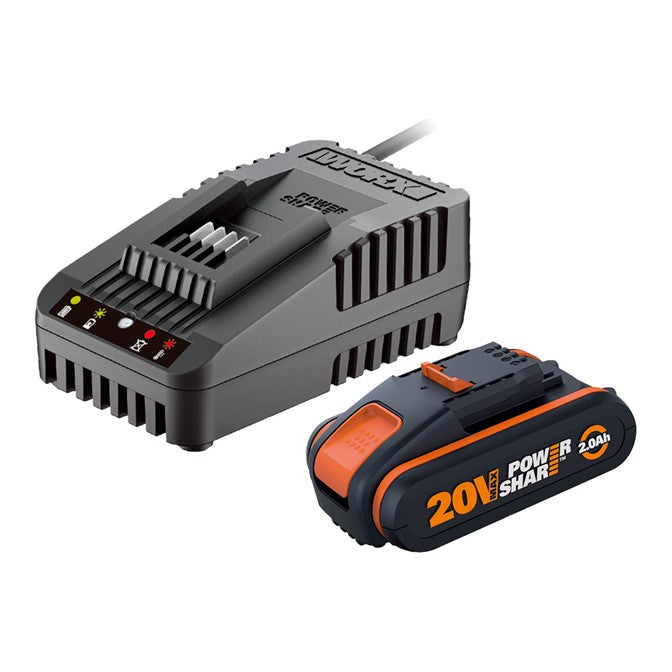 Battery charger and battery pack on a white background