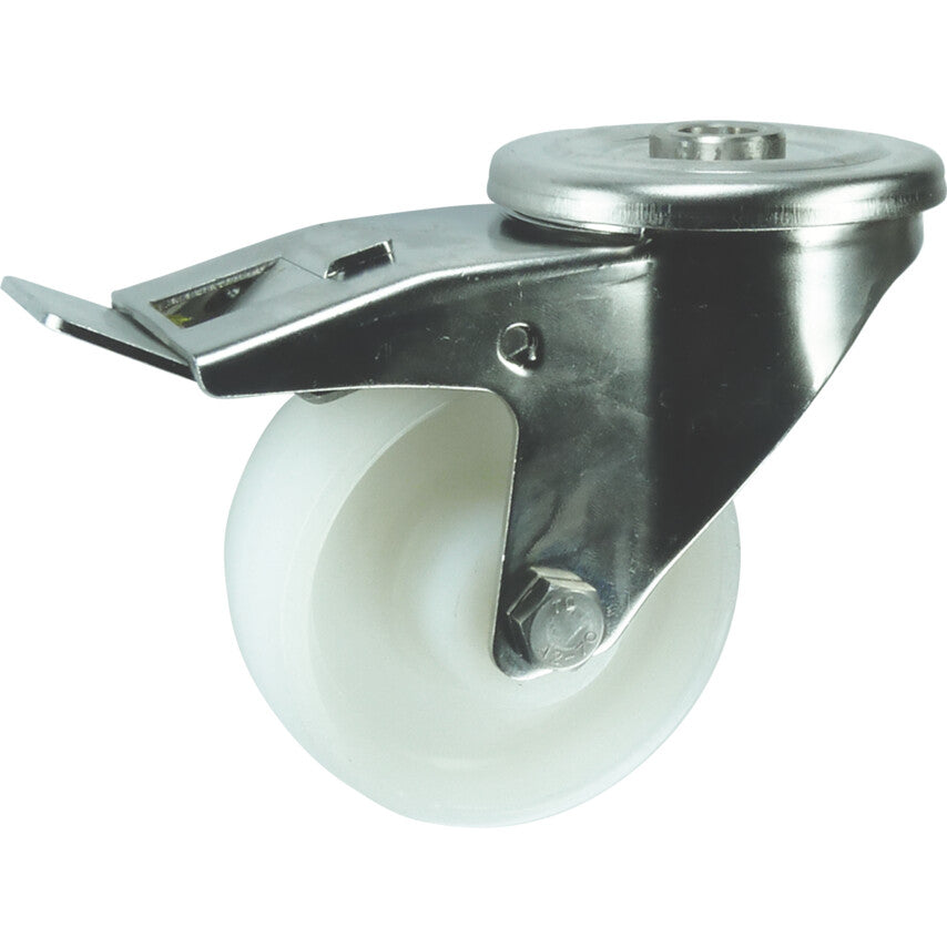 Swivel Top Plate, Braked, Castor, 100mm, Nylon, White