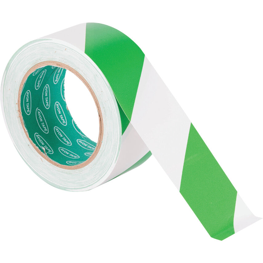 Adhesive, Hazard Tape, PVC, Green/White, 50mm x 33m