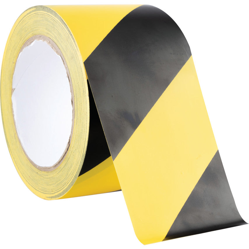 Adhesive, Hazard Tape, PVC, Black/Yellow, 75mm x 33m