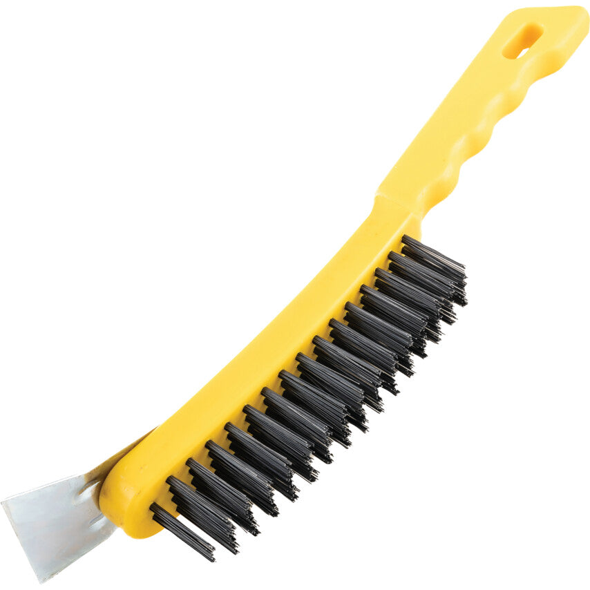 4-ROW PLASTIC HANDLE WIRE BRUSH C/W SCRAPER