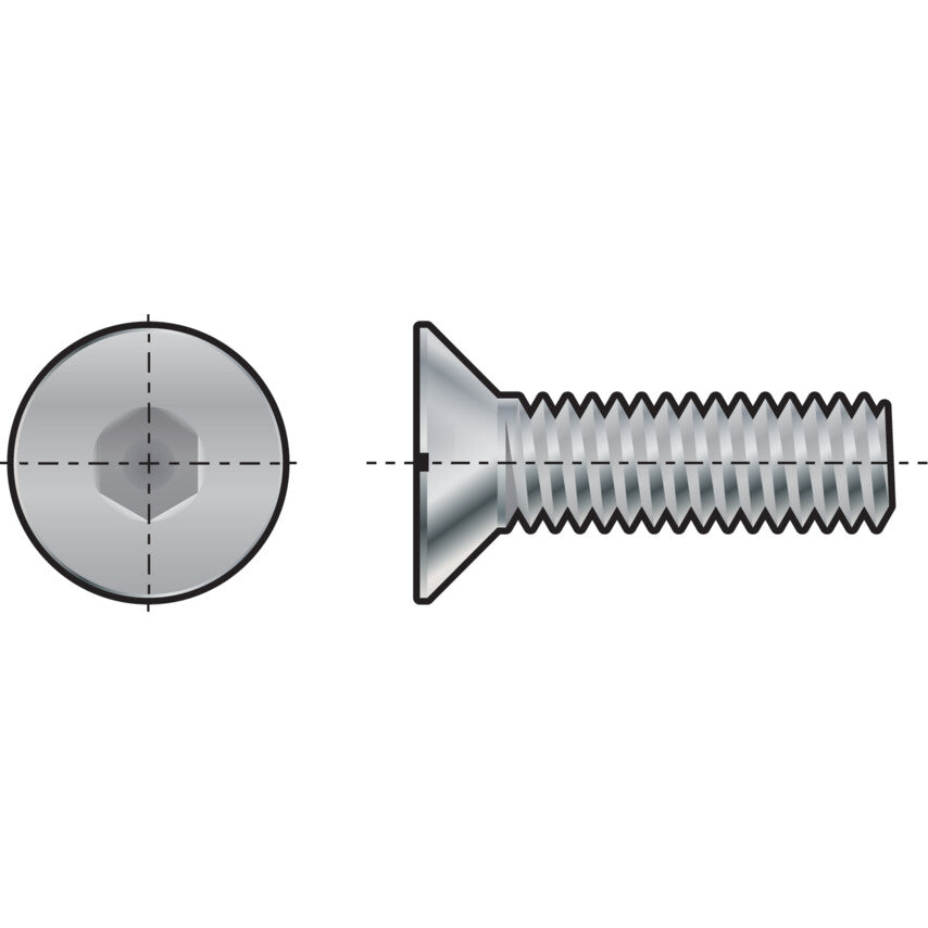 M3 Hex Socket Countersunk Screw, Steel, Material Grade 10.9, 8mm, DIN 7991