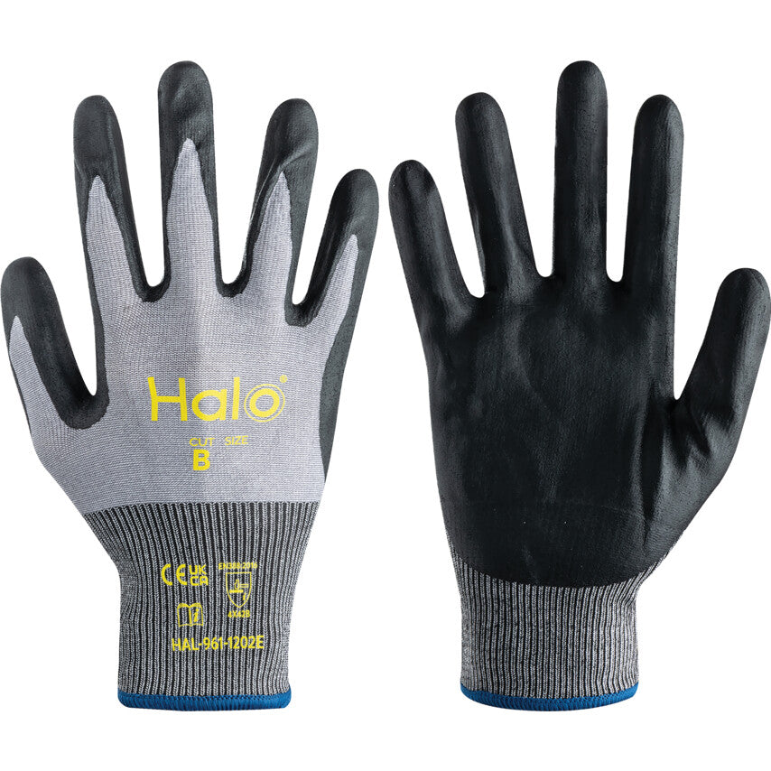 Cut Resistant Gloves, Grey, Nitrile, Palm Coated, Cut B, Size 9