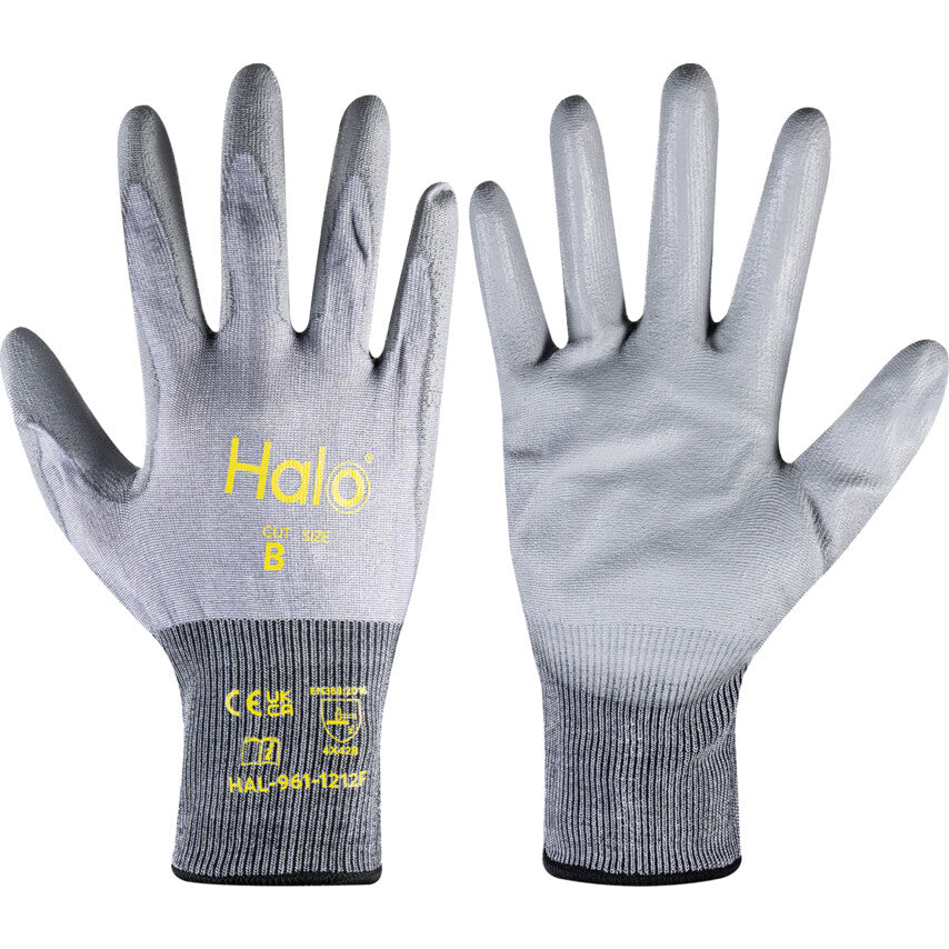 Cut Resistant Gloves, Grey, Polyurethane, Palm Coated, Cut B, Size 9