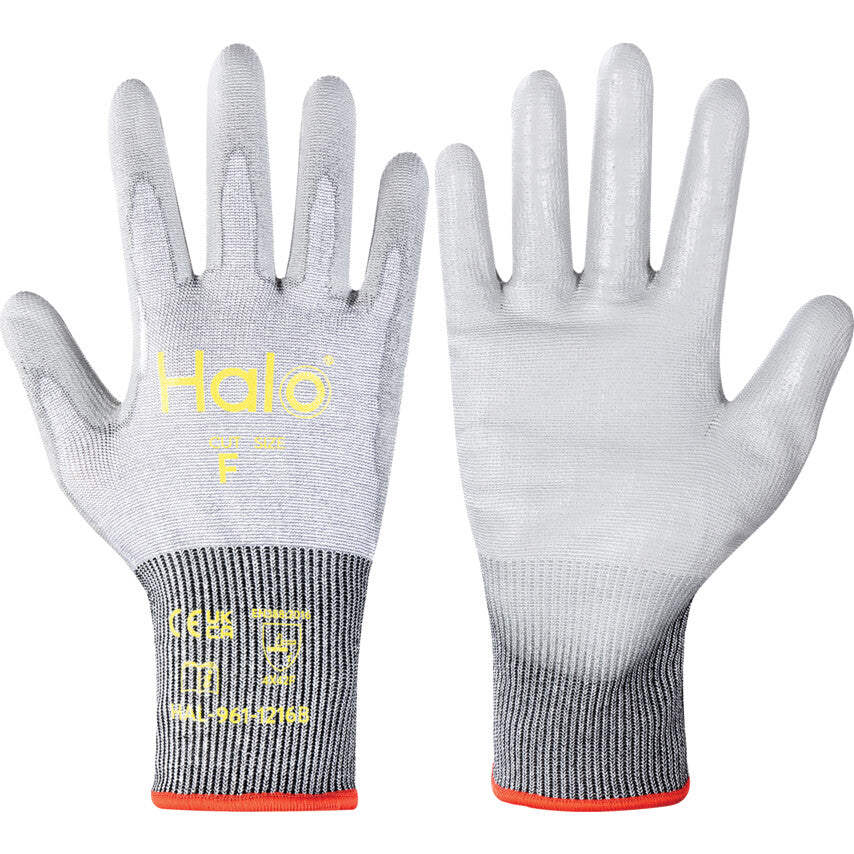Cut Resistant Gloves, Grey, Polyurethane, Palm Coated, Cut F, Size 11