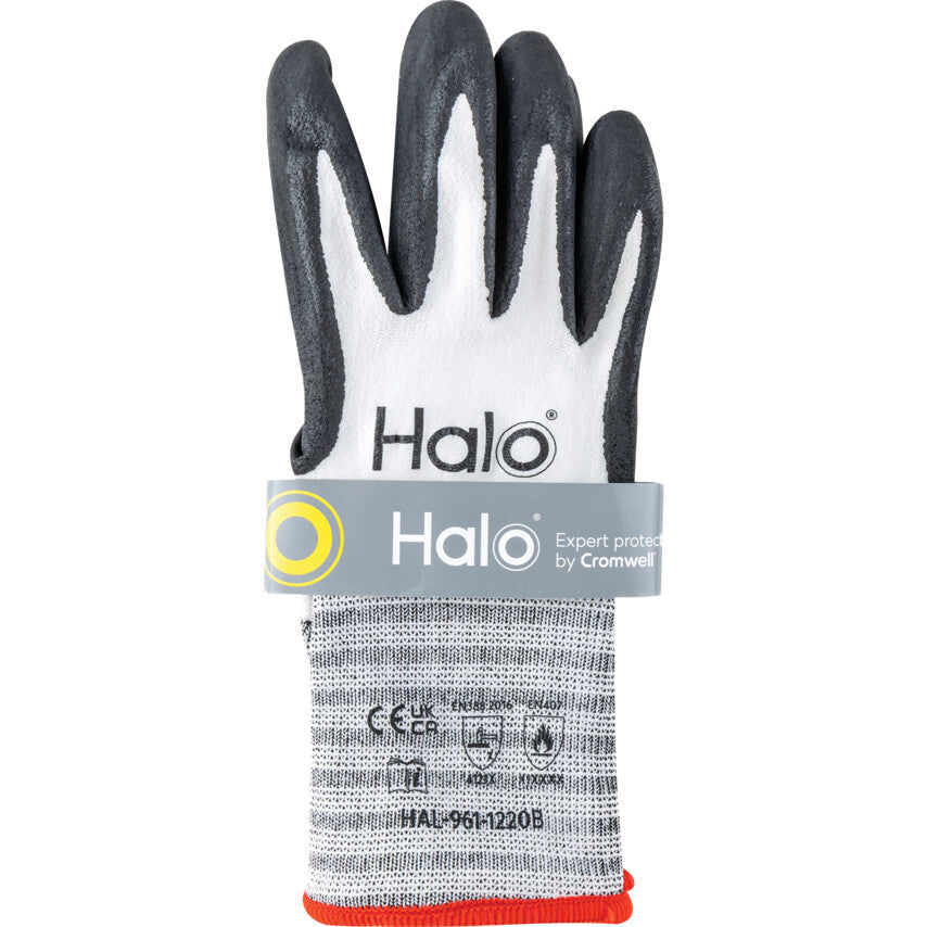 Mechanical Hazard Gloves, Black/White, Recycled Polyester/Spandex Liner, Nitrile Coating, EN388: 2016, 4, 1, 2, 1, X, Size 7