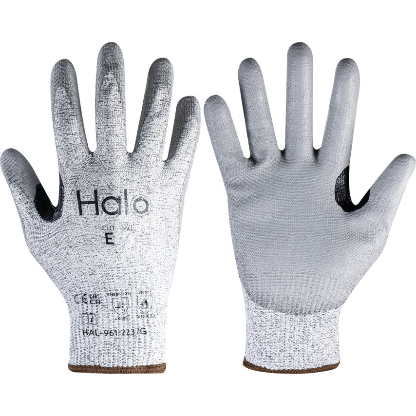 Cut Resistant Gloves, Grey, Polyurethane, Palm Coated, Cut E, Size 6
