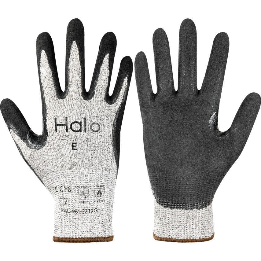 Cut Resistant Gloves, Grey, Nitrile, Palm Coated, Cut E, Size 9