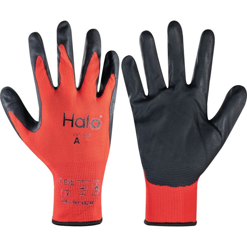 Mechanical Hazard Gloves, Black/Red, Nylon Liner, Nitrile Foam Coating, EN388: 2016, 4, 1, 2, 1, A, Size 11