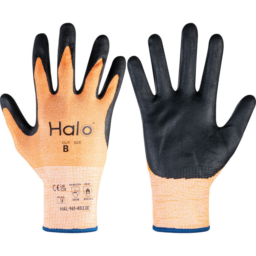 Cut Resistant Gloves, Orange, Nitrile, Palm Coated, Cut B, Size 8