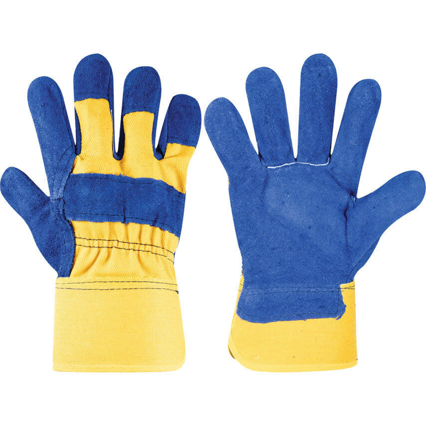Leather Rigger Glove, Cotton Liner, Blue/Yellow, One Size