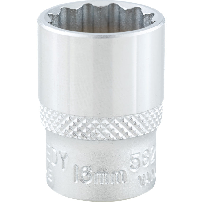 3/8in. Drive, Standard Bi-Hexagon Socket, 16mm, Metric, Chromed Finish