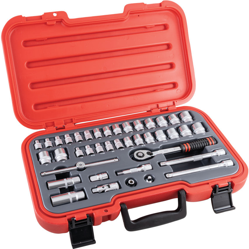 3/8in. Drive, Socket Set, Metric/Imperial, 6mm - 22mm/1/4in. - 7/8in. Set of 40, Chromed Finish