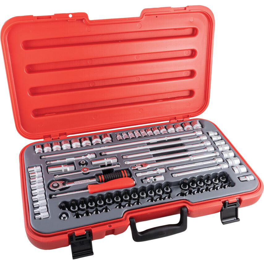 3/8in. Drive, Socket Set, Metric/Imperial/Whitworth, 6mm - 22mm/1/8in. - 7/8in. Set of 90, Chromed Finish