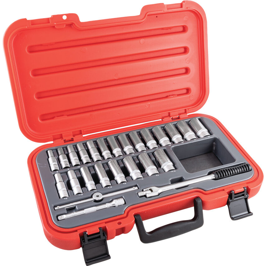 3/8in. Drive, Socket Set, Metric/Imperial, 8mm - 22mm/3/8in. - 13/16in. Set of 25, Chromed Finish