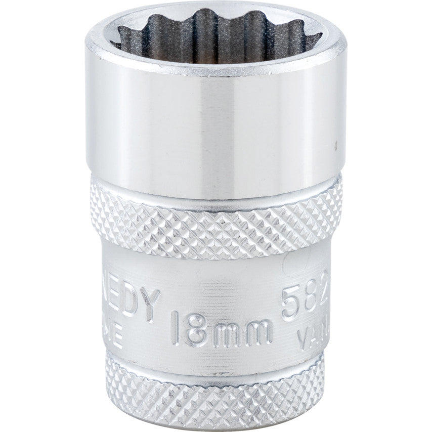 1/2in. Drive, Standard Bi-Hexagon Socket, 18mm, Metric, Polished Finish