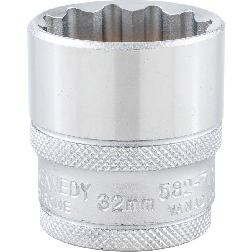 1/2in. Drive, Standard Bi-Hexagon Socket, 32mm, Metric, Polished Finish