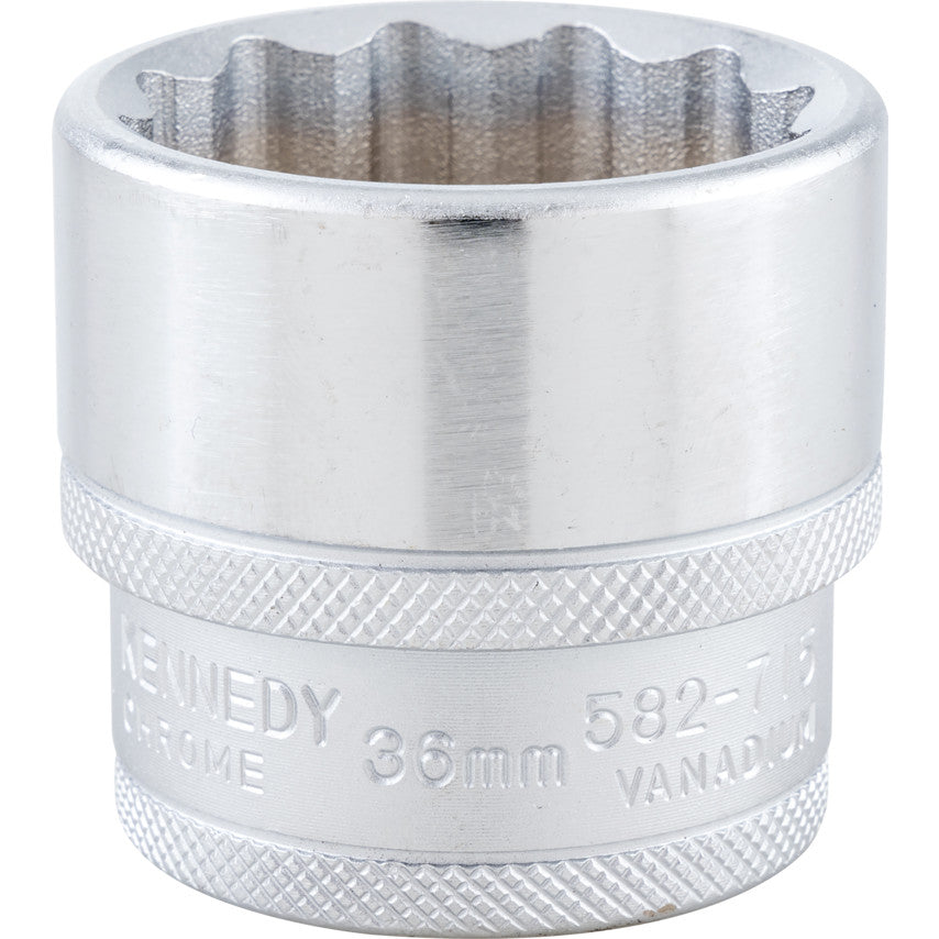 1/2in. Drive, Standard Bi-Hexagon Socket, 36mm, Metric, Polished Finish
