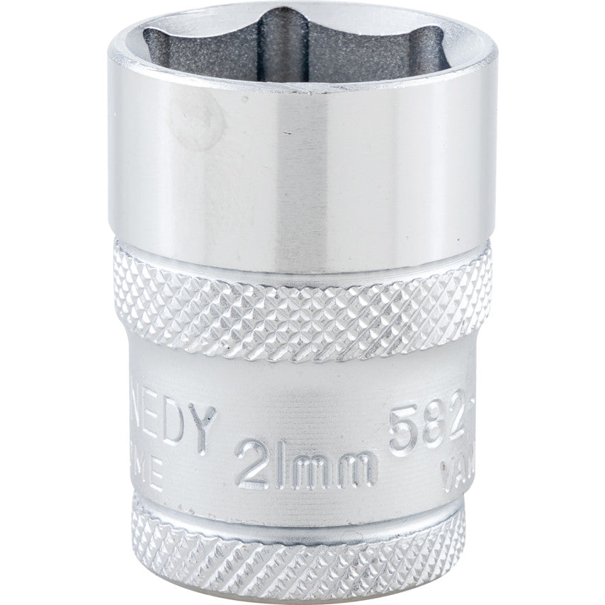 1/2in. Drive, Standard Hexagon Socket, 21mm, Metric, Polished Finish