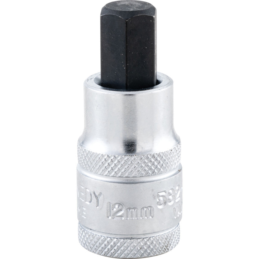 1/2in. Drive, Standard Hexagon Bit Socket, 12mm, Metric, Chromed Finish