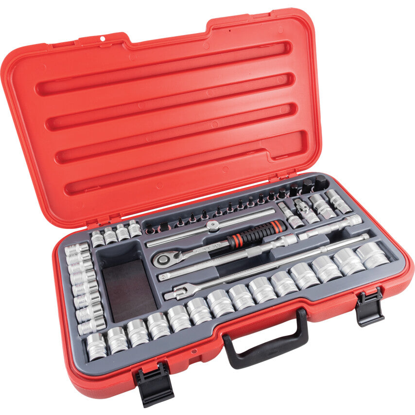 1/2in. Drive, Socket Set, Metric, 8mm - 36mm, Set of 50, Chromed Finish