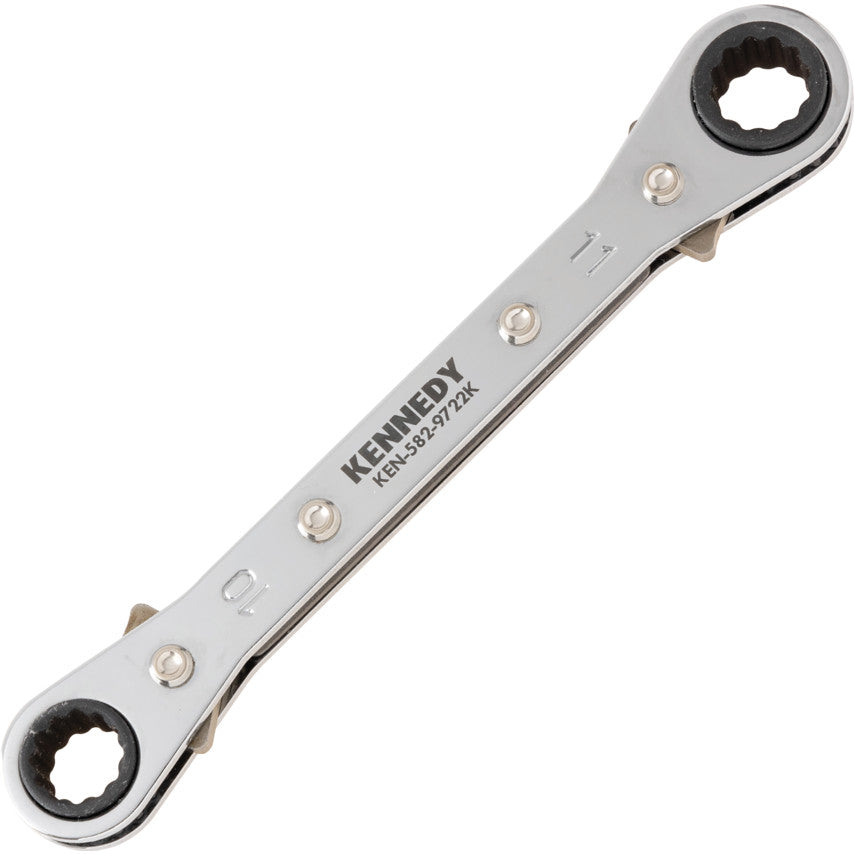 Double End, Ratchet Ring Spanner, 10 x 11mm, Metric