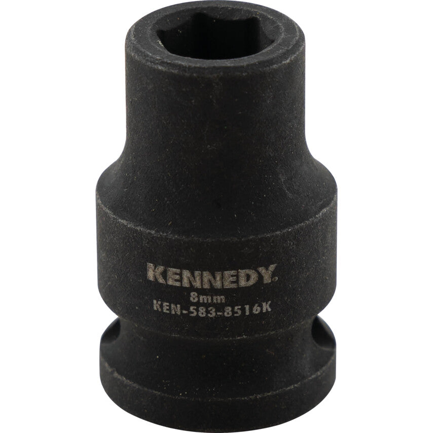 3/8in. Drive, Standard Hex Impact Socket, 8mm, Metric, Black Oxide Finish