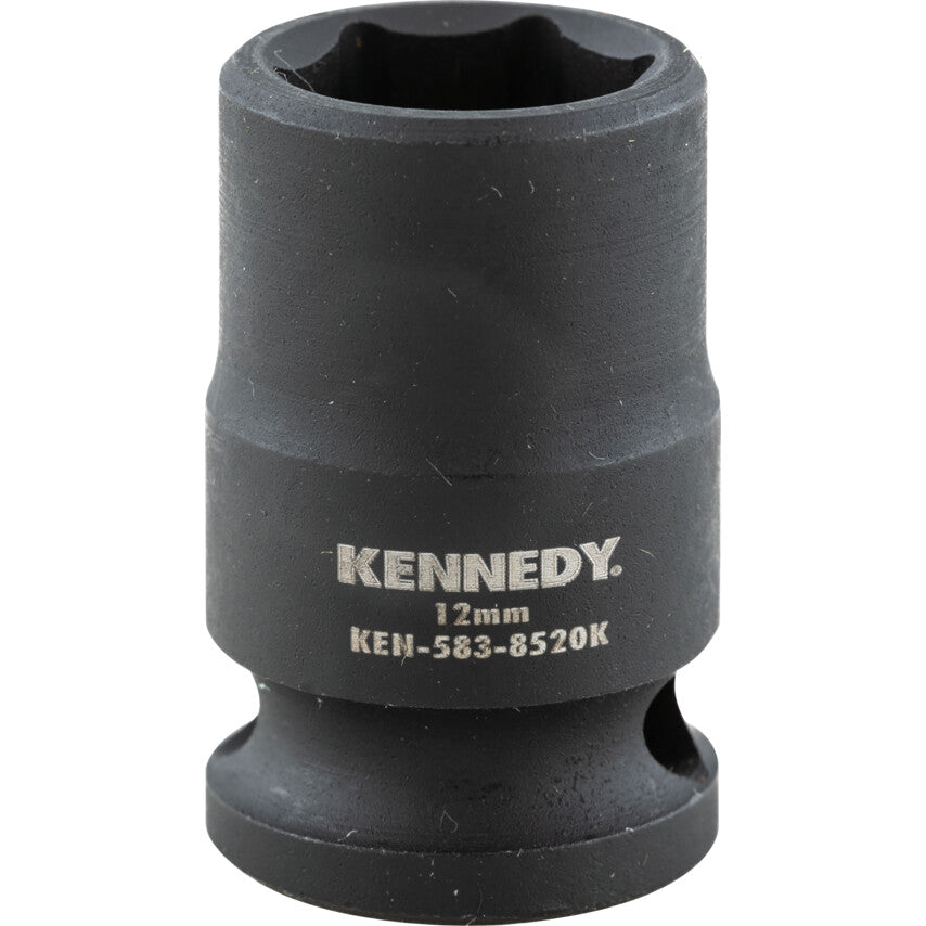 3/8in. Drive, Standard Hex Impact Socket, 12mm, Metric, Black Oxide Finish