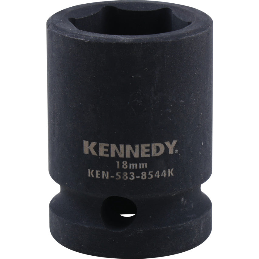 1/2in. Drive, Standard Impact Socket, 18mm, Metric, Black Oxide Finish