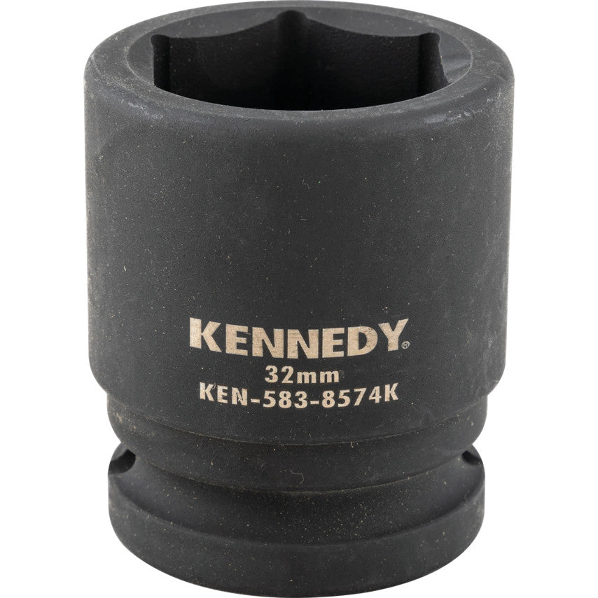 3/4in. Drive, Standard Hex Impact Socket, 32mm, Metric, Black Oxide Finish