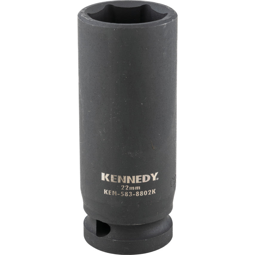 1/2in. Drive, Deep Hex Impact Socket, 22mm, Metric, Black Oxide Finish