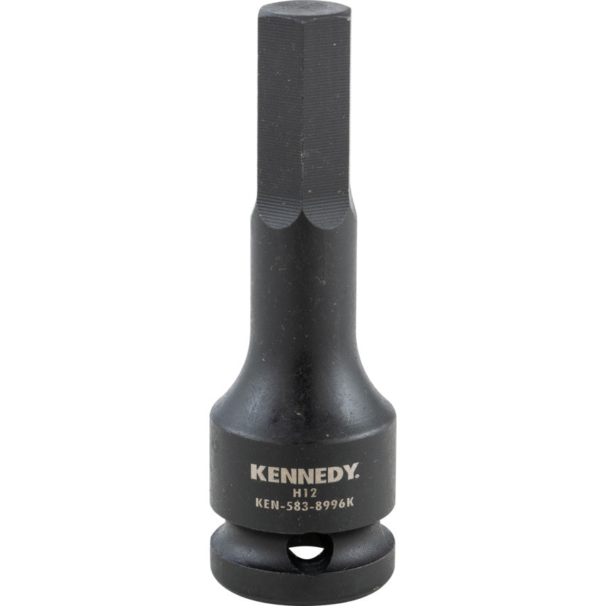 1/2in. Drive, Deep Hex Impact Bit, 12mm, Metric, Black Oxide Finish