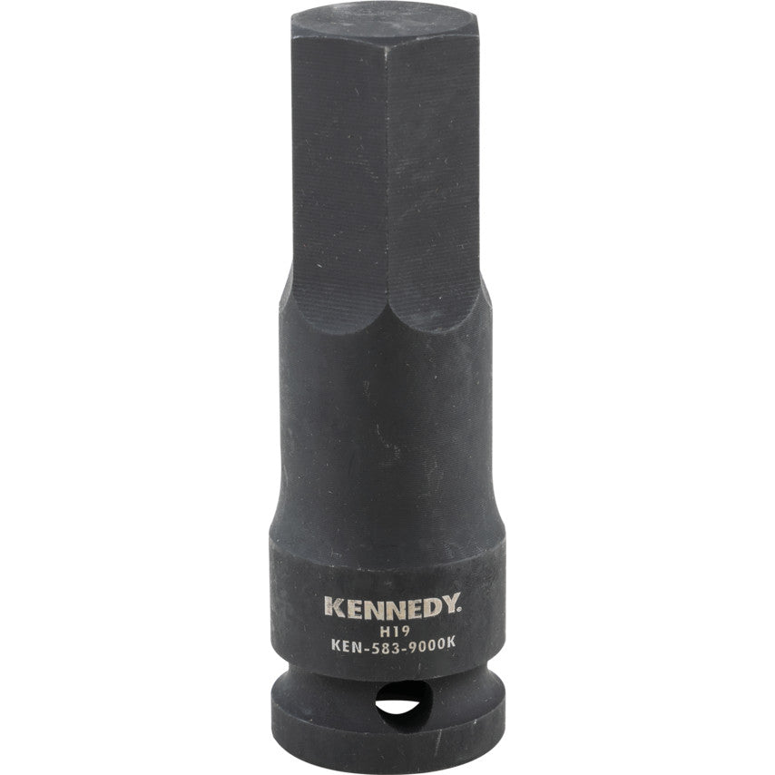 1/2in. Drive, Deep Hex Impact Bit, 19mm, Metric, Black Oxide Finish