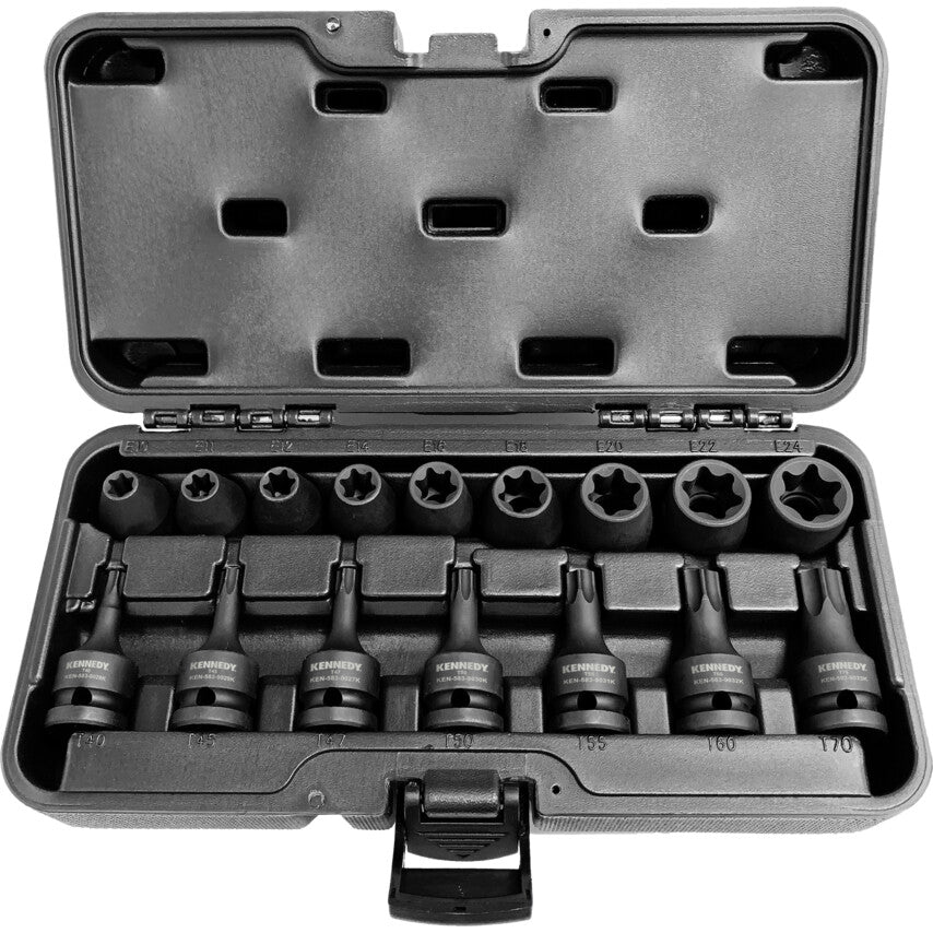 1/2in. Drive, Torx Impact Bit & Socket Set, T40 - T70/E10 - E24, Torx, Black Oxide Finish, Set of 16