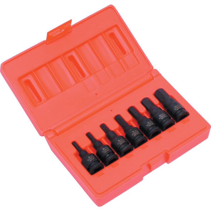 3/8in. Drive, Hex Impact Bit Set, 4mm - 12mm, Metric, Black Oxide Finish, Set of 7