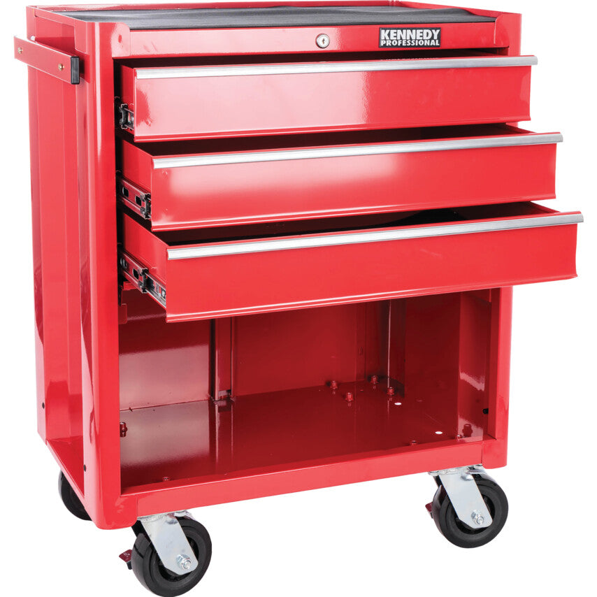 Roller Cabinet, Classic Range, Red, Steel, 3-Drawers, 890 x 690 x 460mm, 75kg Capacity