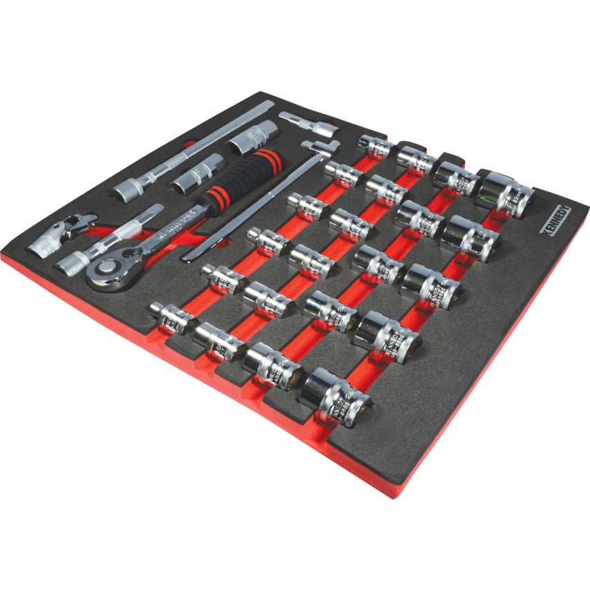 30 Piece Metric Ken-Grip 1/2in Square Drive Socket Set in 2/3 Foam Inlay for Tool Chests
