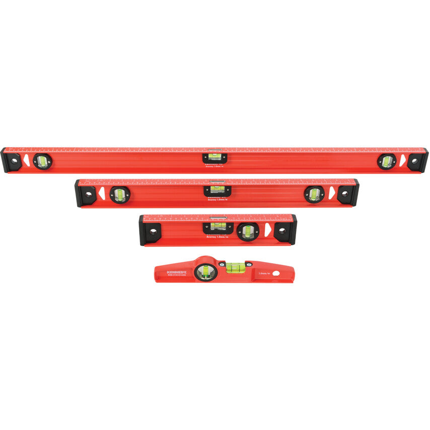 250/300/600/1000mm, I-Beam Level Set, 3 Vials, Horizontal/Vertical, Non-Magnetic, 4-Pack