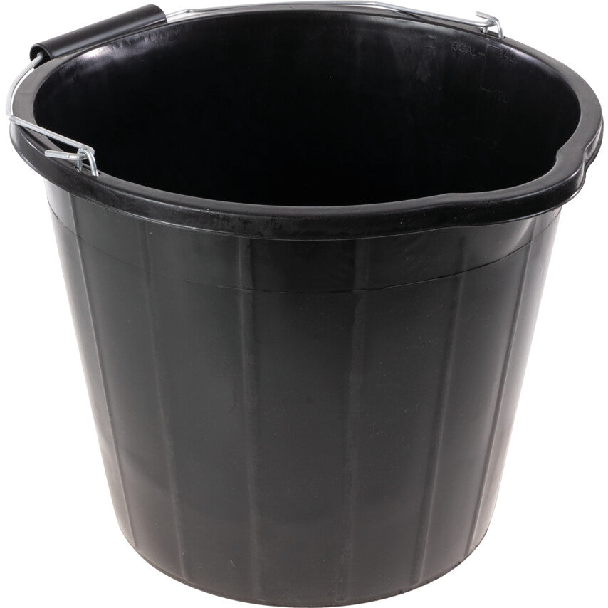 Black Plastic Rigid Bucket, Steel/Plastic Grip Handle, 3 Gallon