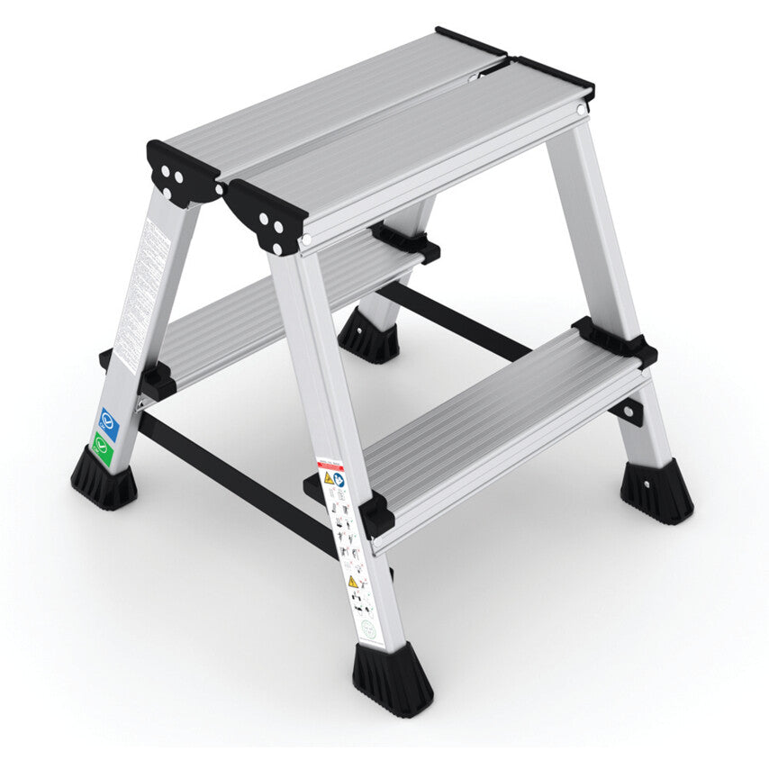 Step Stool, 392x386x448 (Open), Aluminium, Silver, 2-Tread