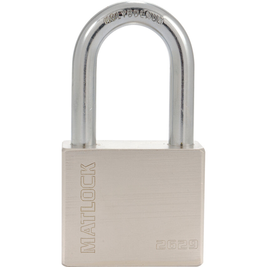Keyed Padlock, Keyed Different, Hardened Steel, Silver, 63.5mm Width, Weatherproof