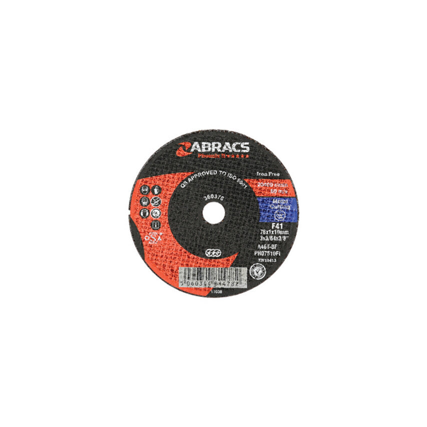 Cutting Disc, APT75FCM, 46-Fine/Medium, 76 x 1 x 10 mm, Type 41, Aluminium Oxide
