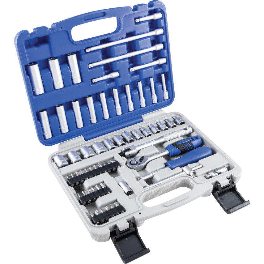 1/4in. Drive, Socket Set, Metric, 4mm - 14mm, Set of 60, Chromed Finish