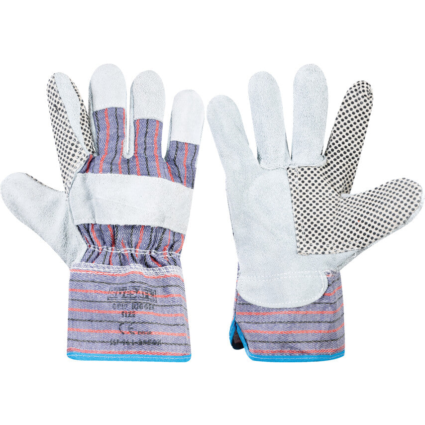 Leather Rigger Glove, Cotton Liner, Blue/Grey, Size 10