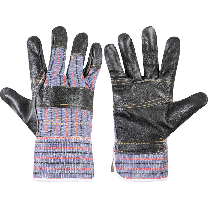 Leather Rigger Glove, Cotton Liner, Blue/Grey, Size 10