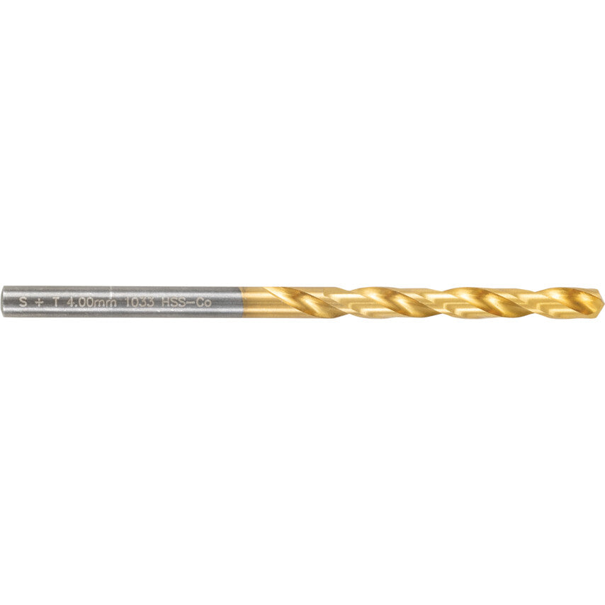 Jobber Drill, 4mm, Normal Helix, Cobalt High Speed Steel, TiN