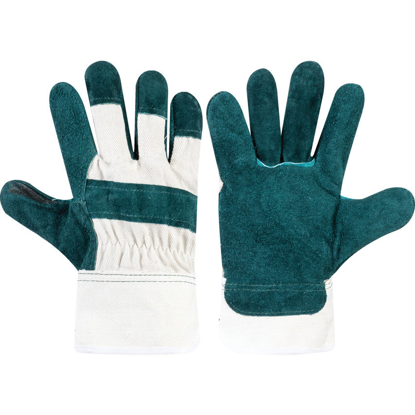Rigger Gloves, Green, Leather Coating, Fleece Liner, Size 10