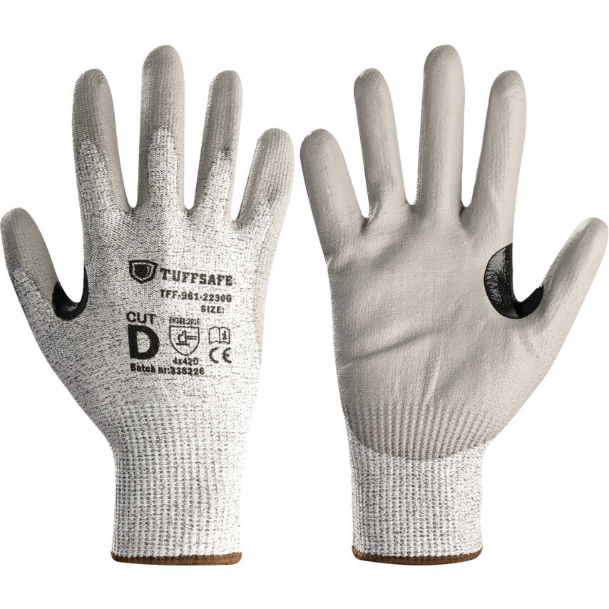 Cut Resistant Gloves, Grey, Polyurethane, Palm Coated, Cut D, Size 8